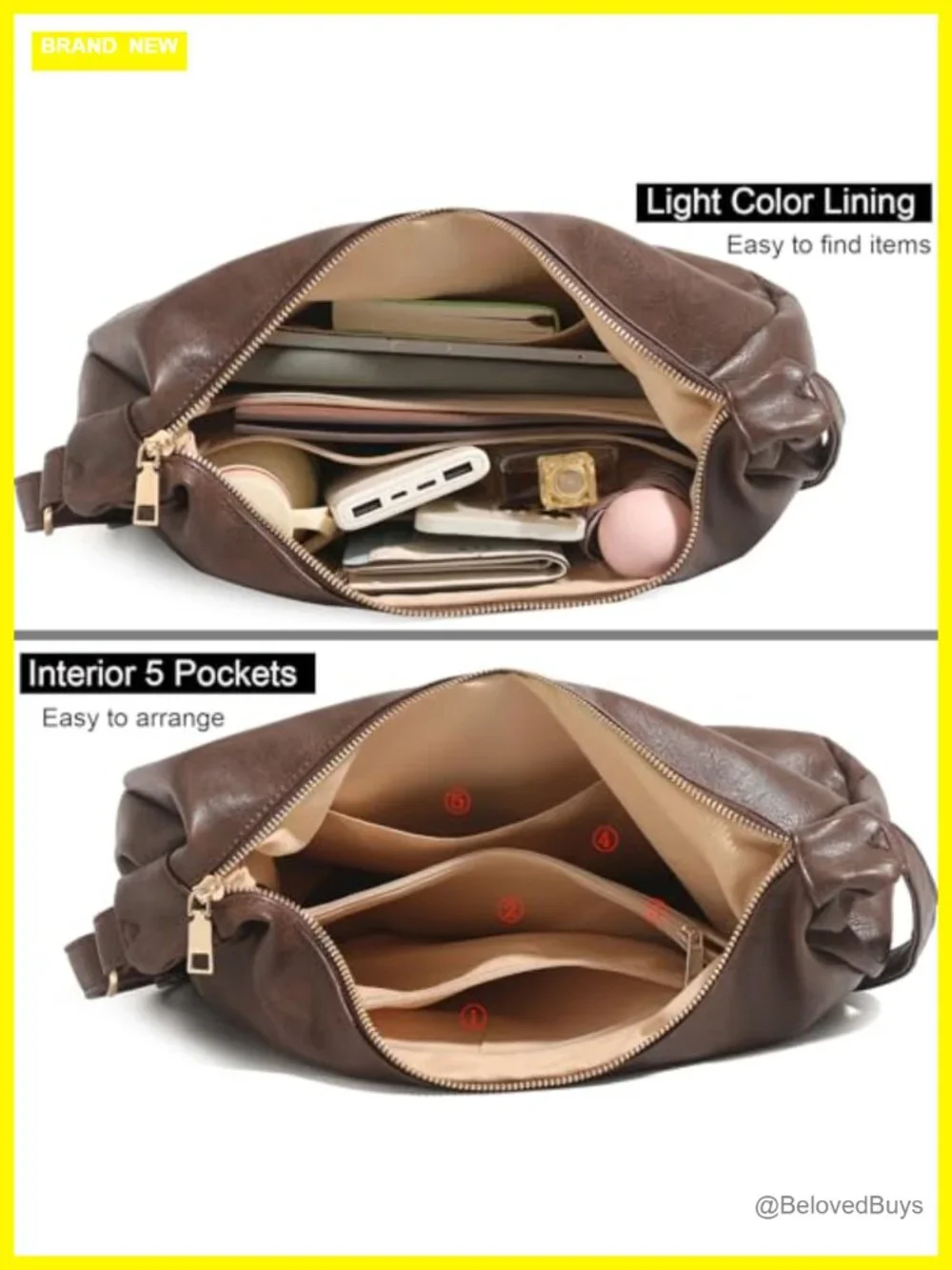Foldable Vegan Leather Shoulder Hobo Tote Crossbody Purse